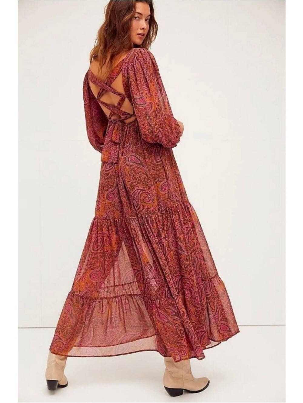 Free People Folklore Paisley Maxi Dress Rust Plum Nwot - Picture 3 of 10